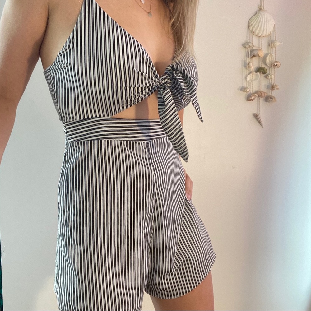 Black and white striped romper